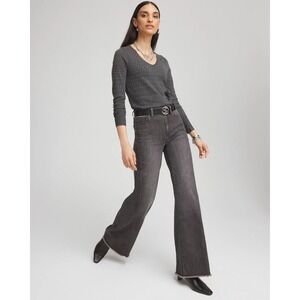 Chicos Black Wash Wide Leg Jeans High Rise Raw Hem Seamed Denim Petite 3.5P 18P